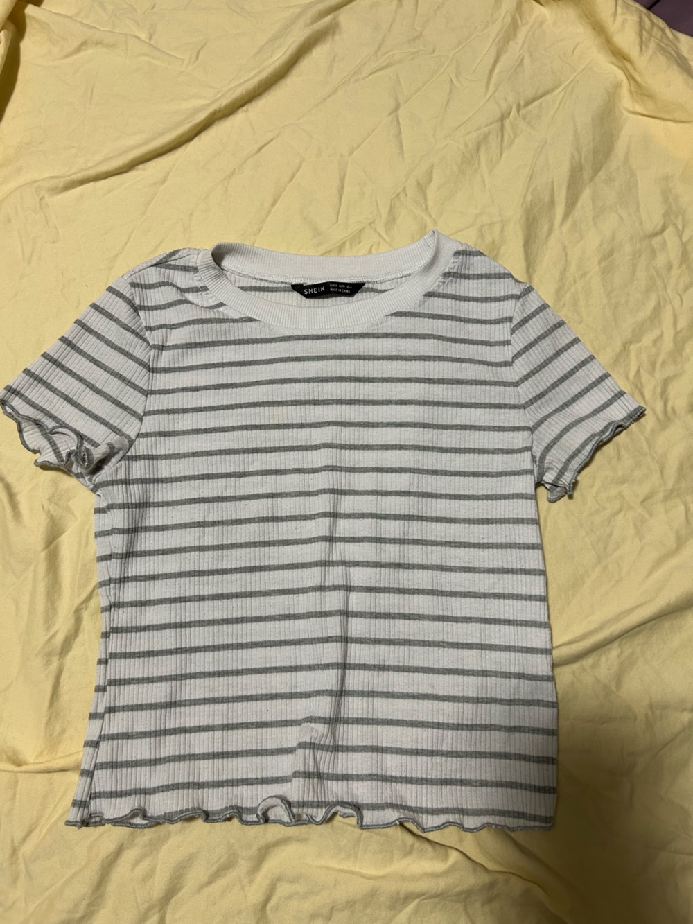 SHEIN White & Gray Ribbed Striped Short Sleeve Tee